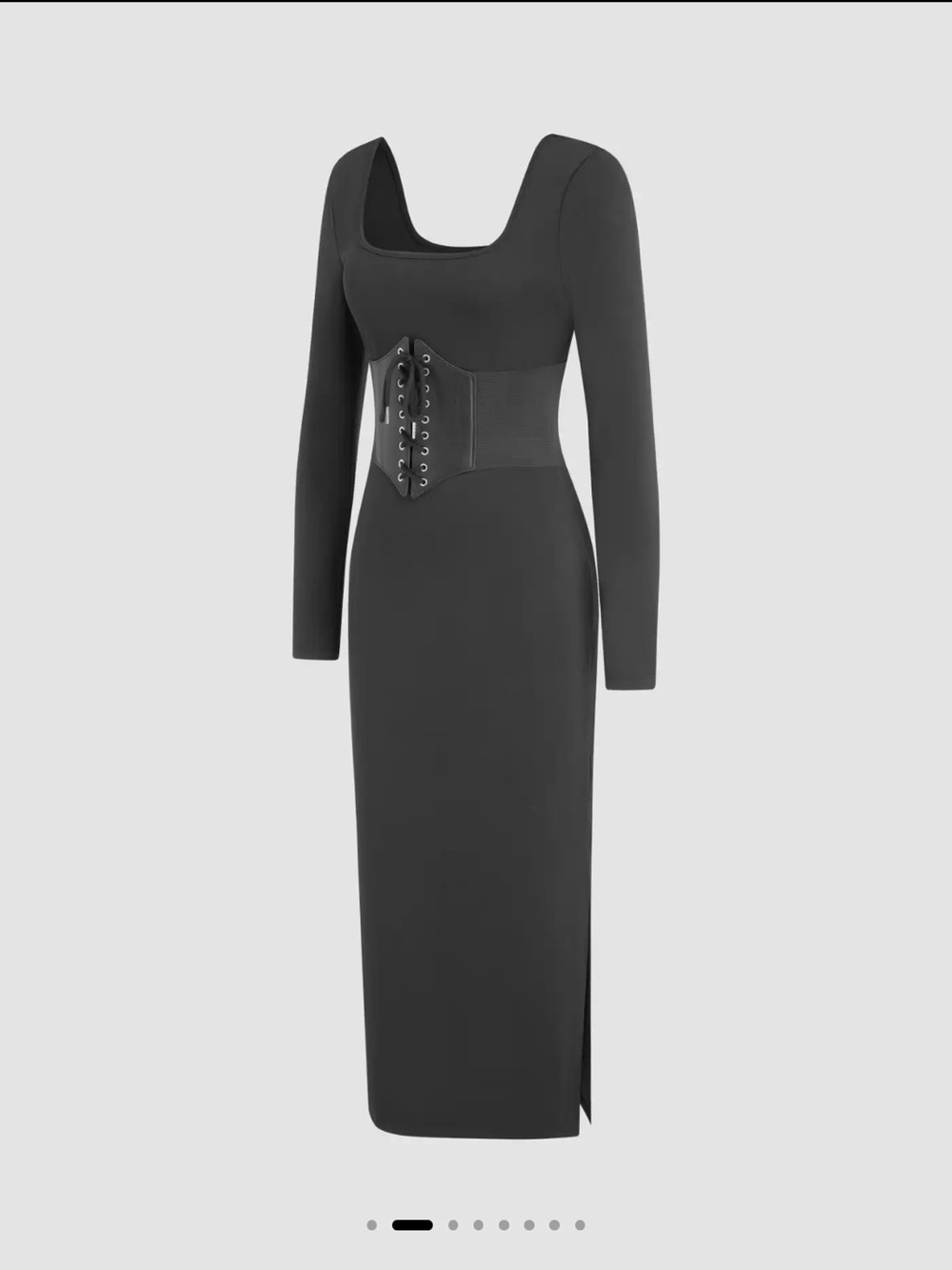NWOT Ren Faire Black Long Sleeve Square Neck Goth 90s Minimalist Midi Dress S